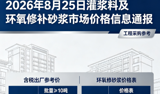 广南2026年8月25日灌浆料及环氧修补砂浆市场价格信息通报